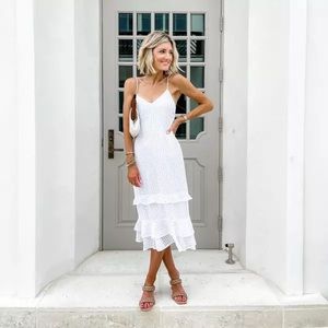 Eyelet Lace Tiered Ruffle Midi Dress
